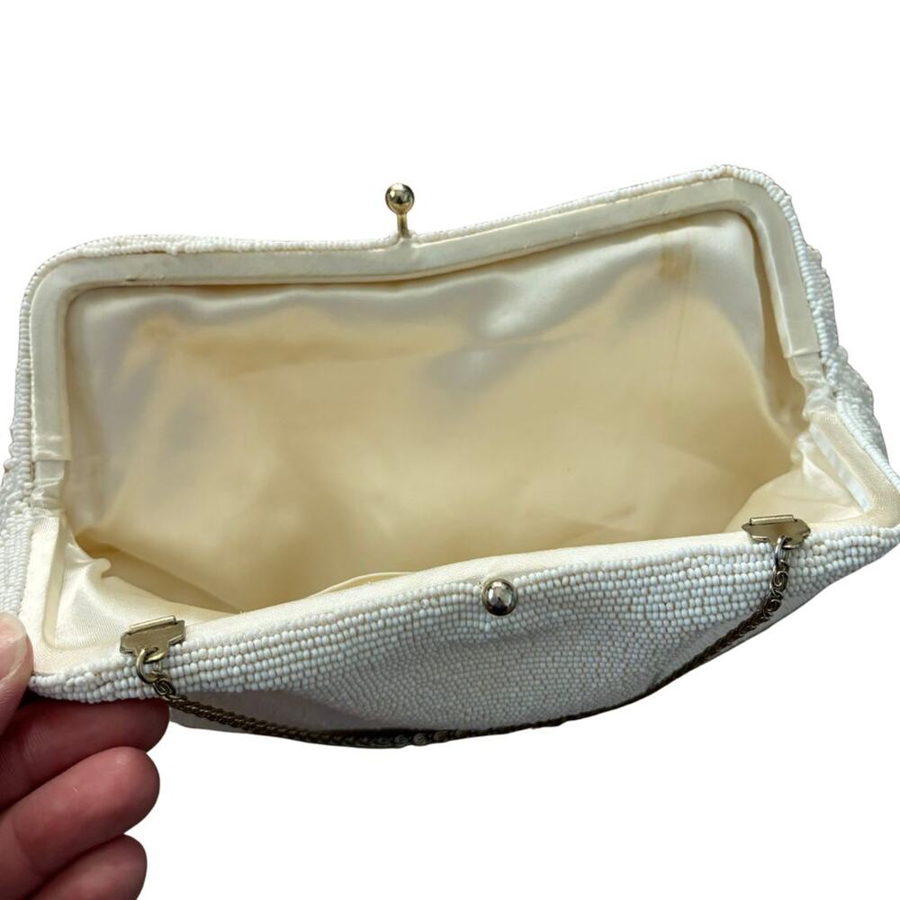 Vintage 1950s Richere Beaded Handbag Purse White - Picture 8 of 11